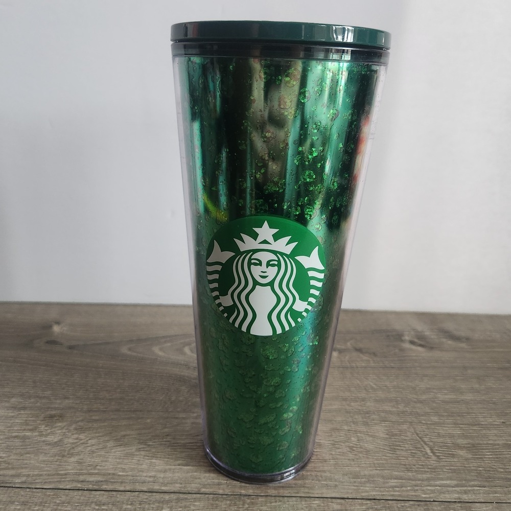 2019 Starbucks Holiday Green Glitter Tumbler Cup  24‎ oz Venti W Lid No Straw